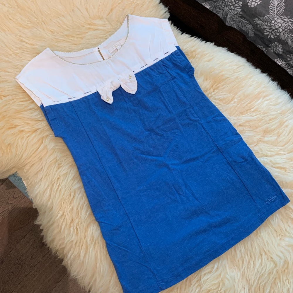 Very rare! Chloe Girls Blue and White Two-tone Sleeveless Dress